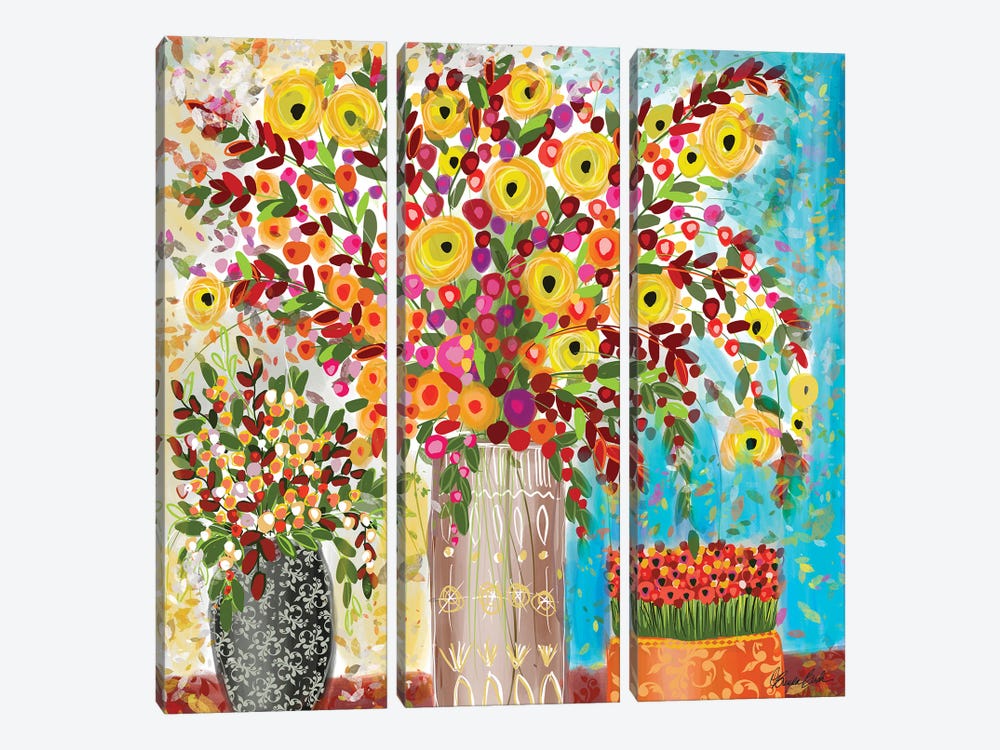 Autumn Flowers by Brenda Bush 3-piece Canvas Art Print