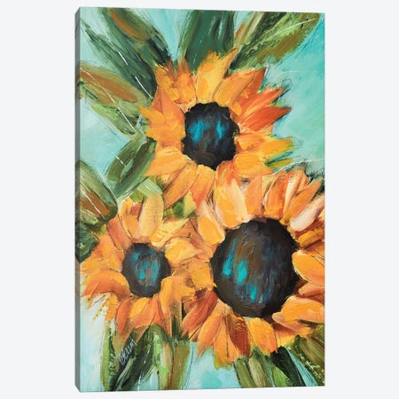 Sunflower Trio Canvas Print #BBN23} by Brenda Bush Canvas Wall Art