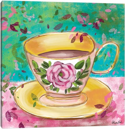 Raining Flowers In My Cup Canvas Art Print - Tea Art