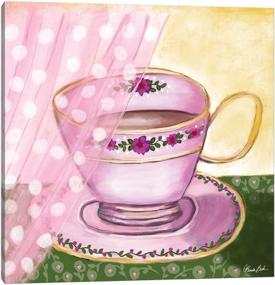 Polka Dot Curtain Canvas Art Print - Tea Art