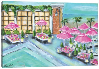 Pink Umbrellas Canvas Art Print - Swimming Pool Art