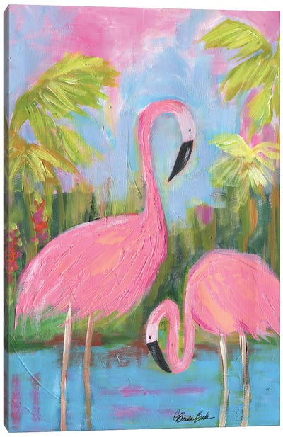 Flamingo Beach Canvas Art Print - Brenda Bush
