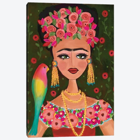 Frida With Her Bird Canvas Print #BBN287} by Brenda Bush Canvas Artwork