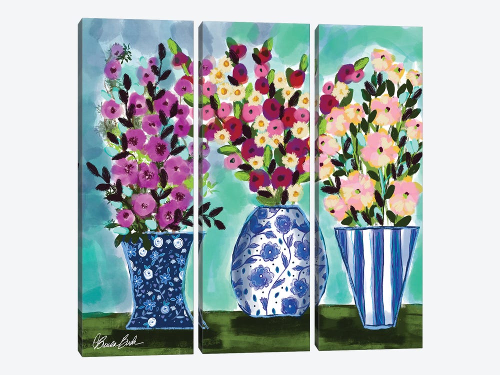 Blue Vase Collection by Brenda Bush 3-piece Canvas Print