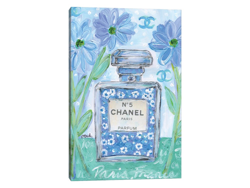 Brenda Bush Canvas Wall Decor Prints - Chanel Blue ( Fashion > Hair & Beauty > Perfume Bottles art) - 40x26 in