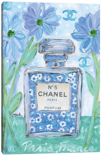 Chanel Blue Canvas Art Print - Perfume Bottle Art