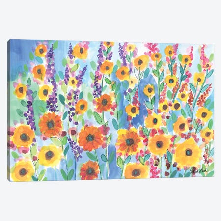 Sunflowers And Hollyhocks Canvas Print #BBN375} by Brenda Bush Canvas Art