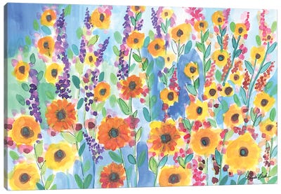 Sunflowers And Hollyhocks Canvas Art Print - Brenda Bush