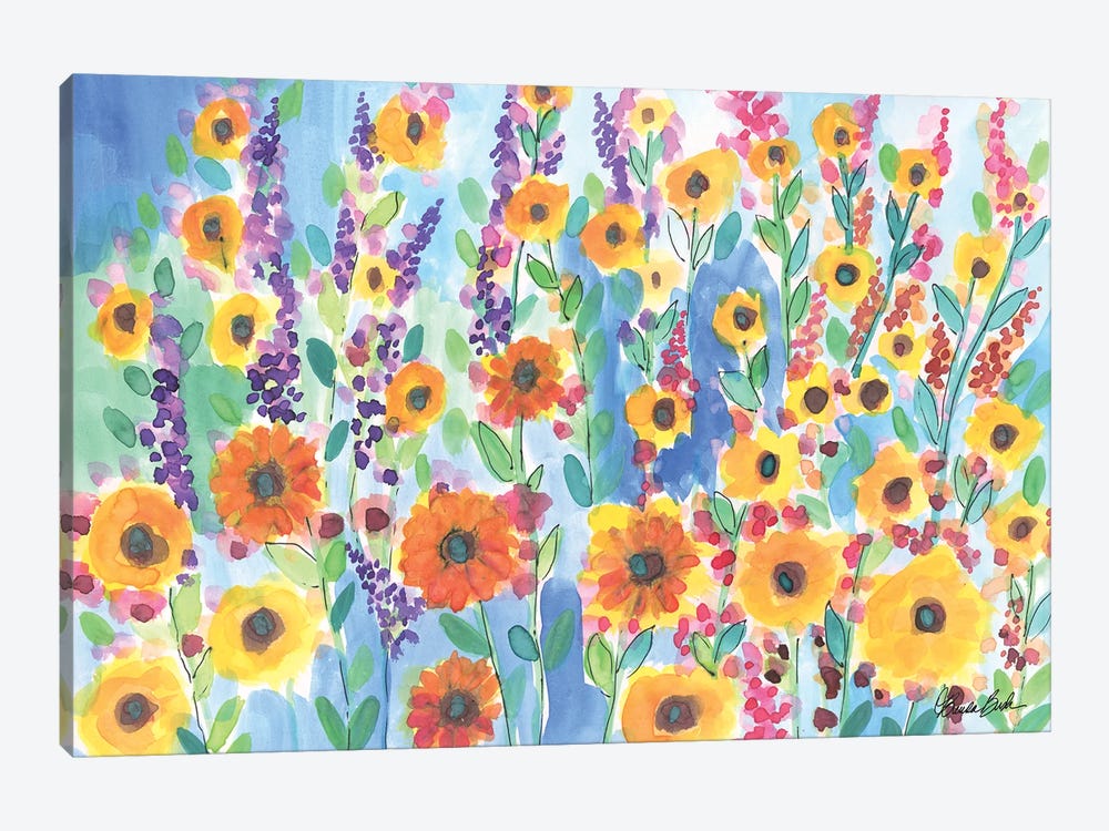 Sunflowers And Hollyhocks by Brenda Bush 1-piece Canvas Art