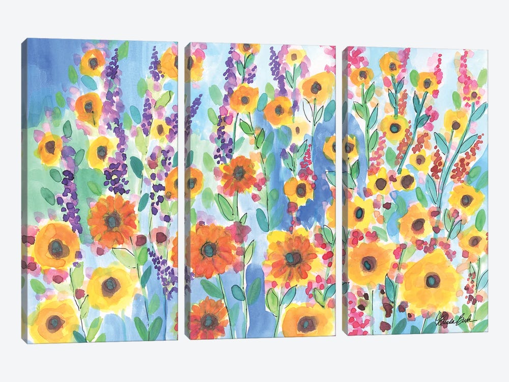 Sunflowers And Hollyhocks by Brenda Bush 3-piece Canvas Art