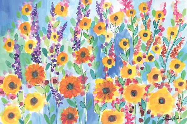 Fine Art Print: Sunflowers And Hollyhocks by Brenda Bush