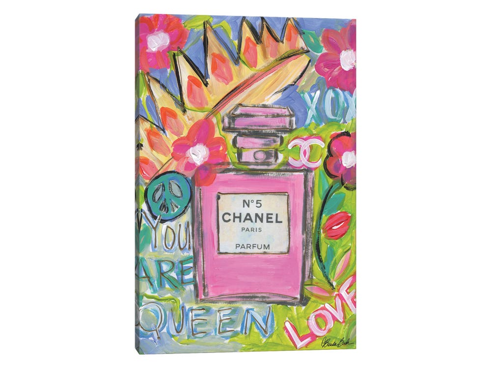 Framed Canvas Art (Gold Floating Frame) - Chanel Queen by Brenda Bush ( Fashion > Hair & Beauty > Perfume Bottles art) - 26x18 in