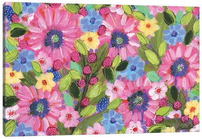 Raspberries And Flowers Canvas Art Print - Brenda Bush