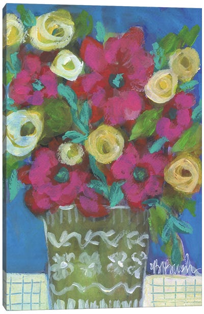 Flowers On The Table In Greece Canvas Art Print - Brenda Bush