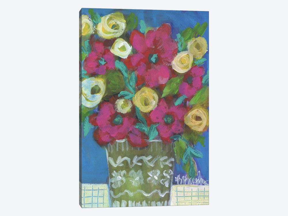 Flowers On The Table In Greece by Brenda Bush 1-piece Canvas Print