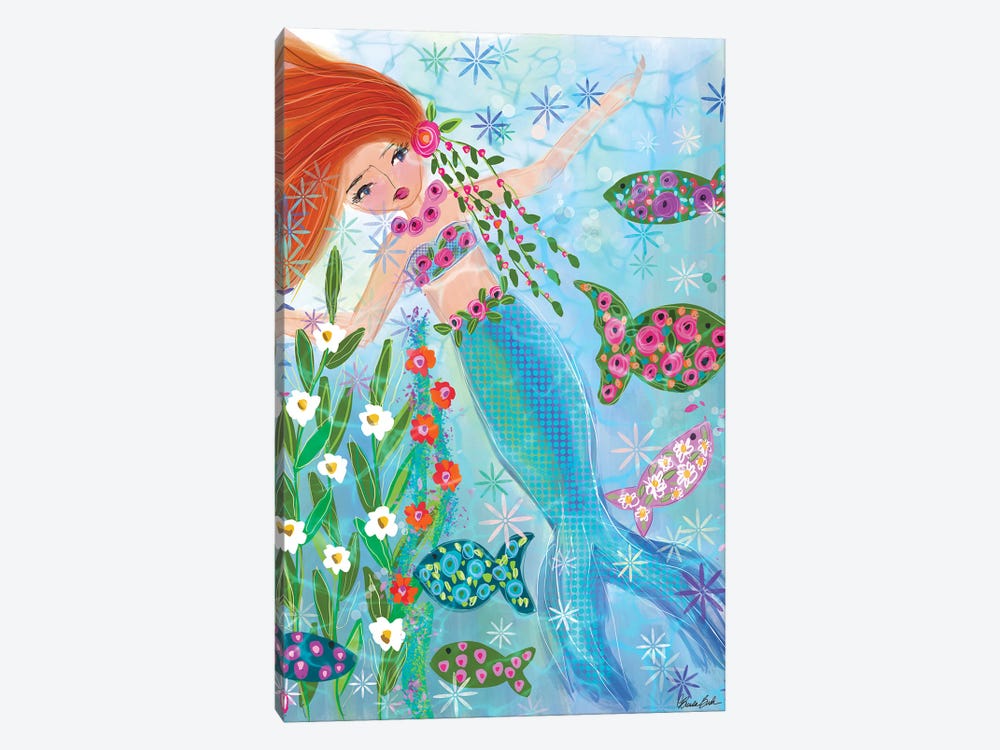 Floral Garden Mermaid Ruby by Brenda Bush 1-piece Art Print