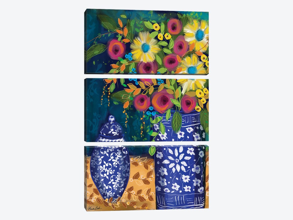 Blue Vases by Brenda Bush 3-piece Art Print