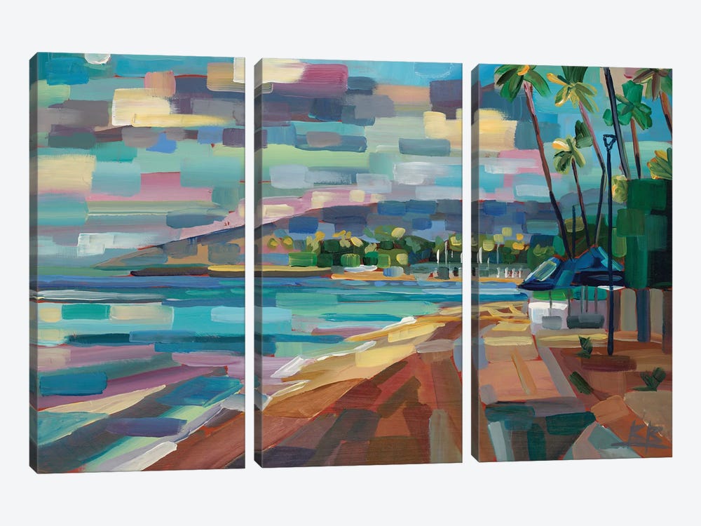 Morning Moon Over Waikiki by Brooke Borcherding 3-piece Canvas Wall Art