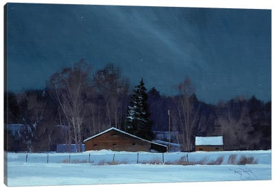 Grant Barns At Night Canvas Art Print - Minnesota Art