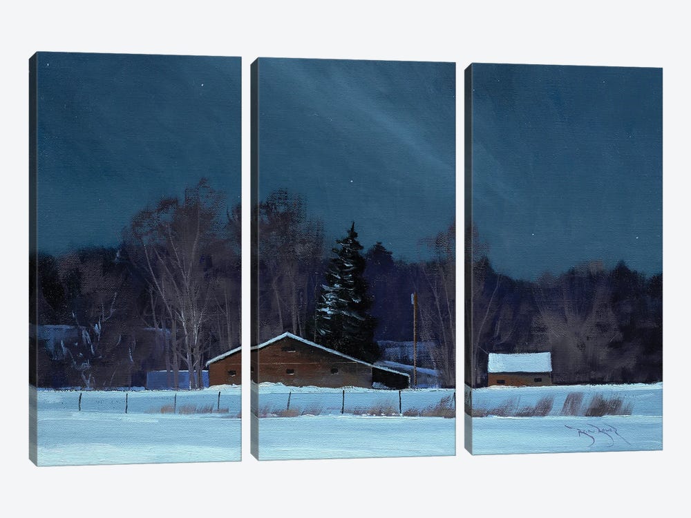Grant Barns At Night by Ben Bauer 3-piece Canvas Art Print