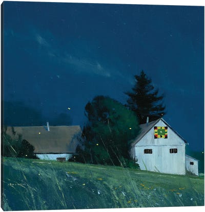 Hillside Barns And Fireflies Canvas Art Print - Ben Bauer