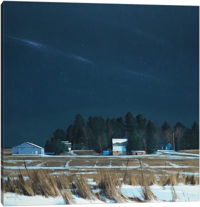 Hugo Farmstead At 1 AM Canvas Art Print - Rustic Winter