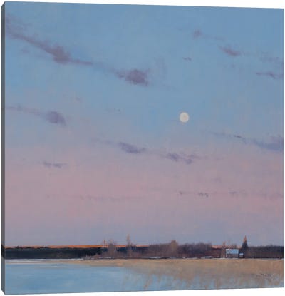 Last Light With Moonrise Over Spring Valley WI Canvas Art Print - Rustic Winter