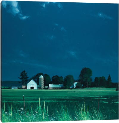 Moonlit Scene At Cushing Canvas Art Print - Green with Envy