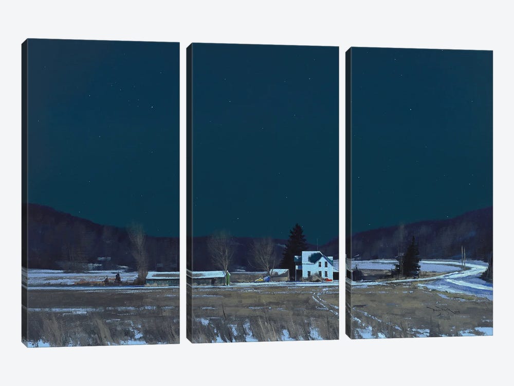 South Of Knapp By Moonlight by Ben Bauer 3-piece Canvas Print