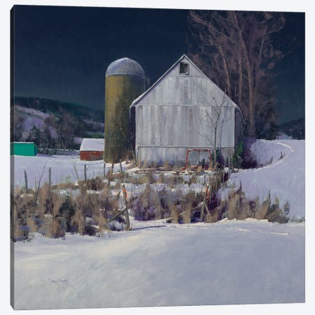 A Driftless Barn Yard At Midnight Canvas Print #BBU72} by Ben Bauer Canvas Wall Art
