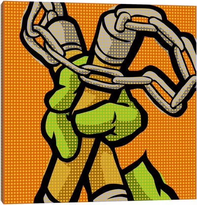 Roy's Pop Martial Art Chelonians - Orange Canvas Art Print - Teenage Mutant Ninja Turtles