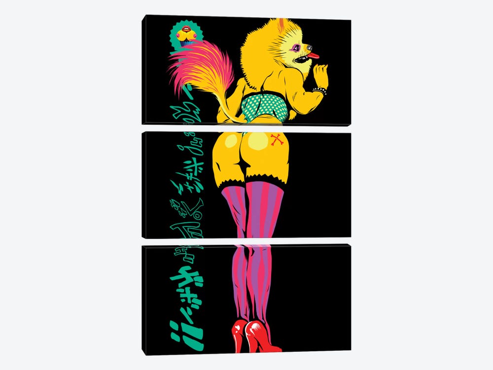 Pomeranian Rock Dogs - Pin-Up Puppy by Butcher Billy 3-piece Canvas Wall Art