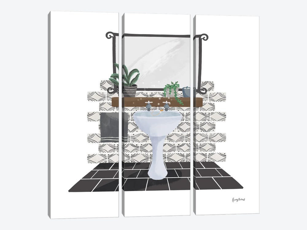 Relaxing Bathroom I Dark by Becky Thorns 3-piece Canvas Art Print