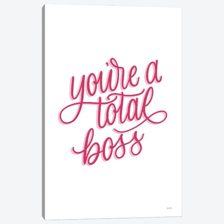 Total Boss White and Pink Canvas Print #BCK90} by Becky Thorns Art Print