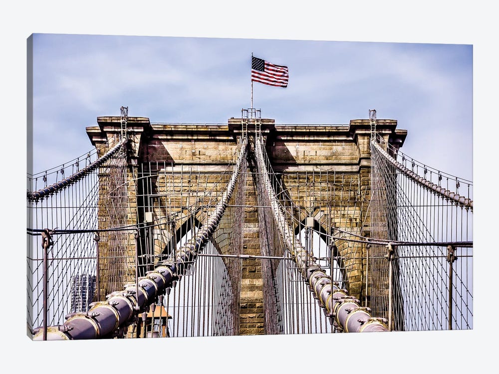 Brooklyn Bridge with Flag by Bill Carson Photography 1-piece Art Print