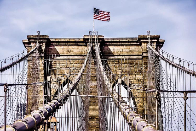 Brooklyn Bridge with Flag