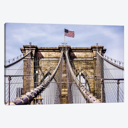 Brooklyn Bridge with Flag Canvas Print #BCP8} by Bill Carson Photography Canvas Wall Art