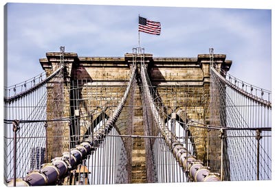 Brooklyn Bridge with Flag Canvas Art Print