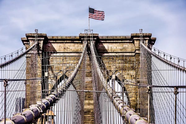 Bill Carson Photography: Brooklyn Bridge with Flag by Bill Carson Photography