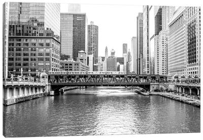 BW Chicago River View Canvas Art Print - Bridge Art