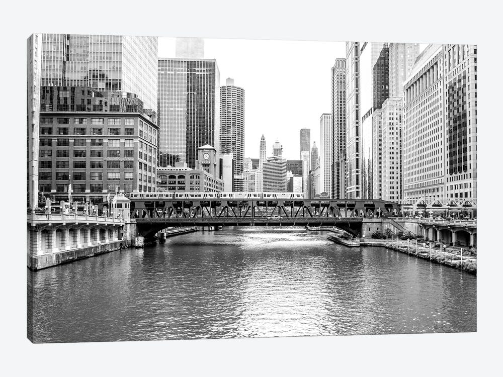 BW Chicago River View by Bill Carson Photography 1-piece Canvas Art