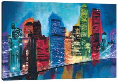 Abstract NYC Skyline at Night Canvas Art Print