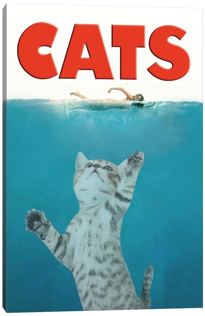Jaws Cats Canvas Art Print - Thriller Movie Art