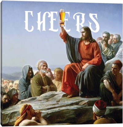 Jesus Cheers Canvas Art Print - Crude Humor Art