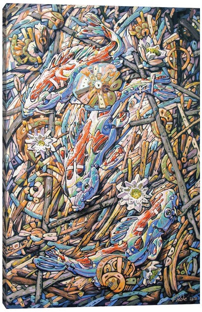 Carps In The Pond Canvas Art Print - Koi Fish Art