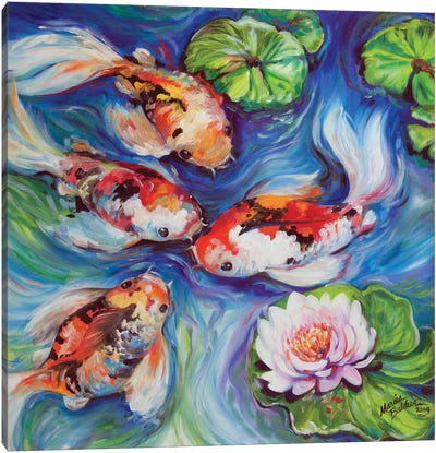 Happiness Koi Dance Canvas Art Print - Koi Fish Art