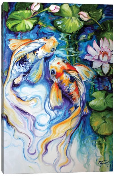 Koi Koi And Lily Canvas Art Print - Sea Life Art