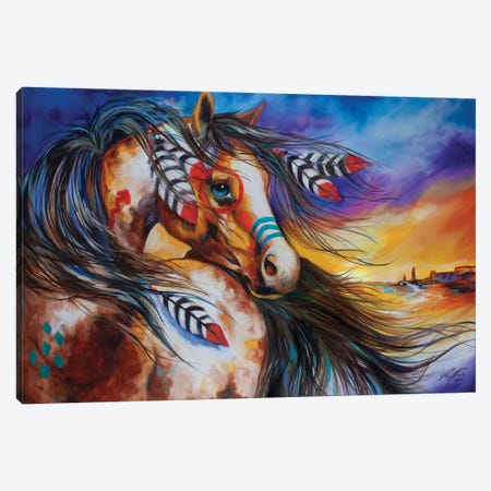 5 Feathers Indian War Horse Canvas Print #BDN4} by Marcia Baldwin Canvas Art Print