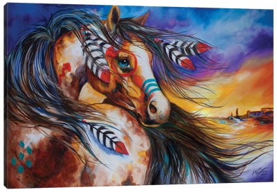 5 Feathers Indian War Horse Canvas Art Print - Indigenous & Native American Culture