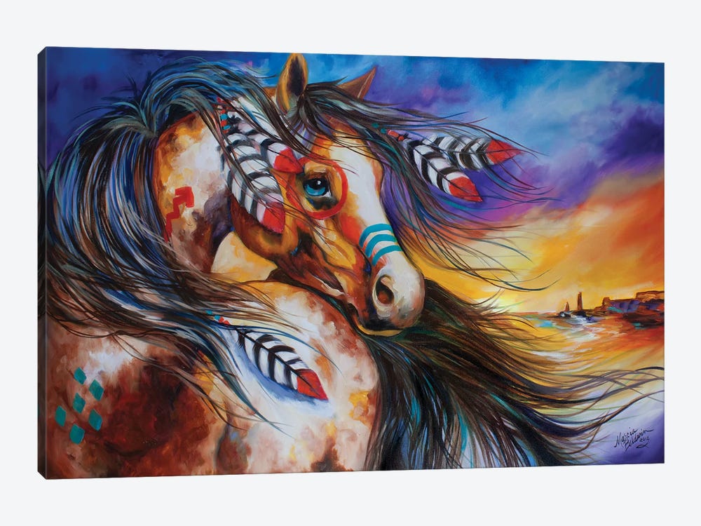 5 Feathers Indian War Horse by Marcia Baldwin 1-piece Canvas Wall Art